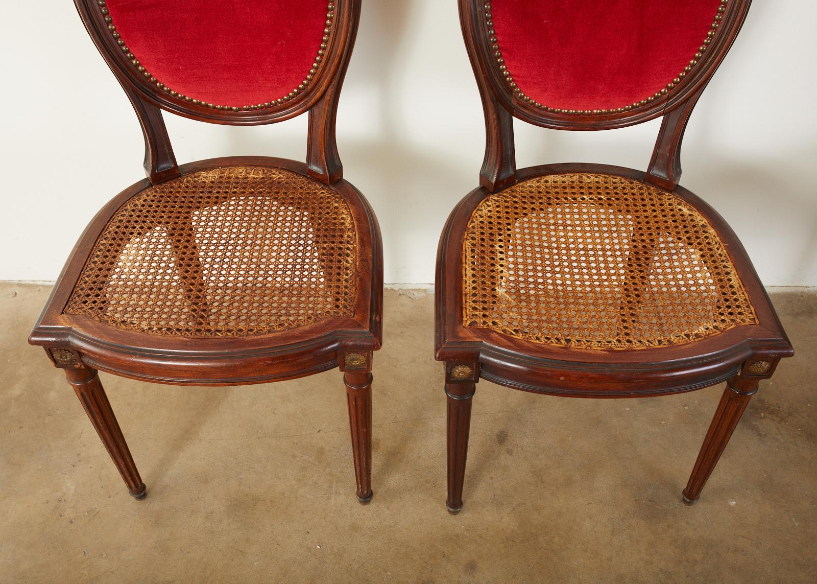 Set of Six French Louis XVI Style Caned Dining Chairs 11