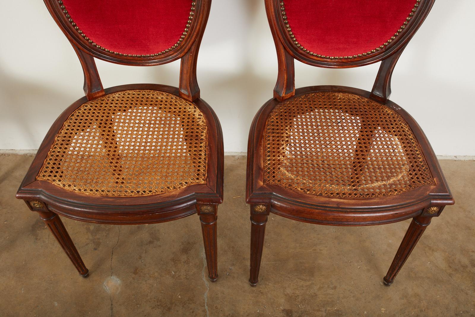 Set of Six French Louis XVI Style Caned Dining Chairs 12