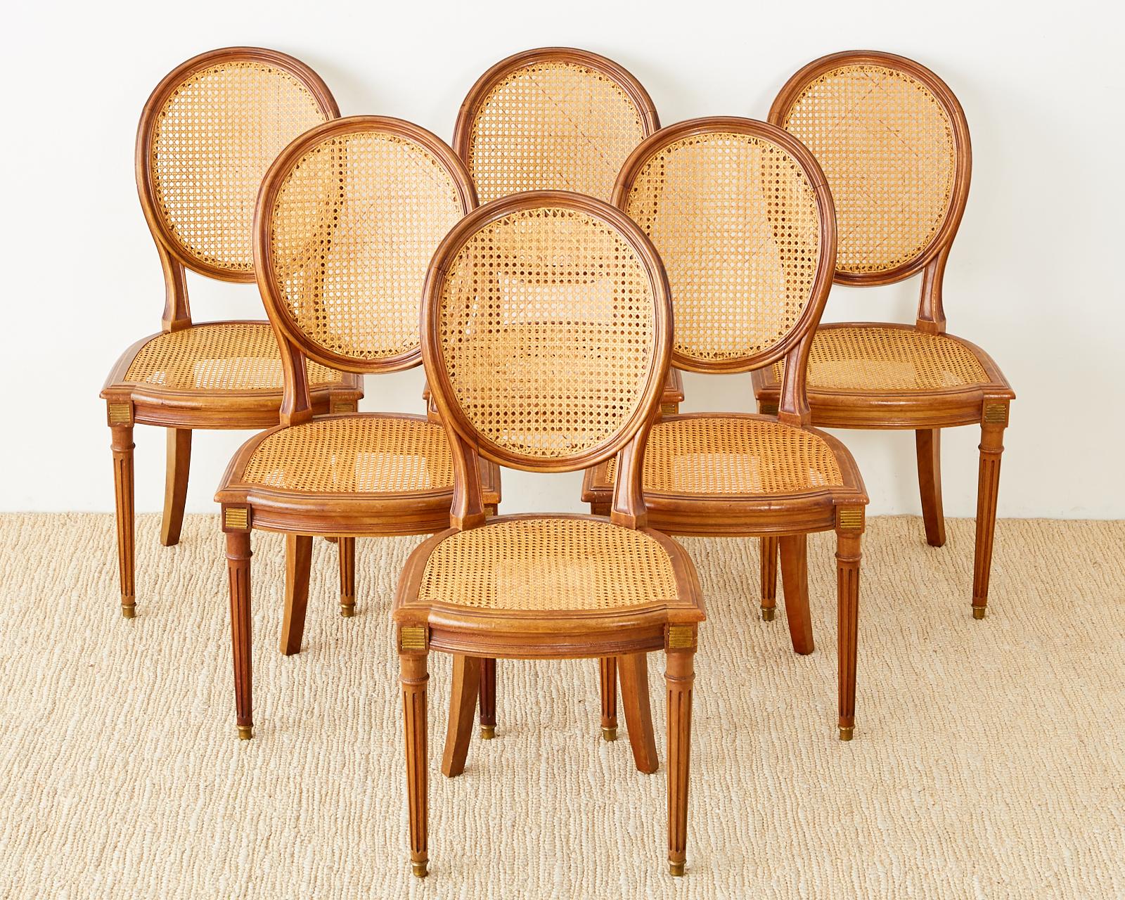 Hand-Crafted Set of Six French Louis XVI Style Caned Dining Chairs