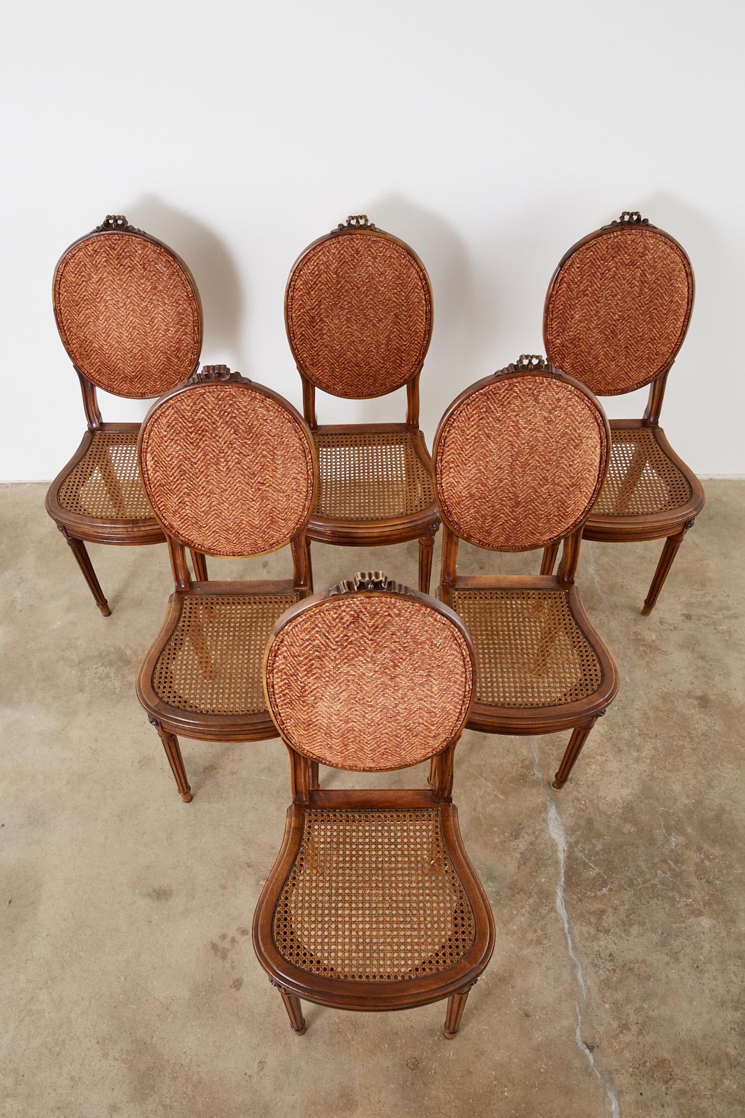 Hand-Crafted Set of Six French Louis XVI Style Caned Dining Chairs