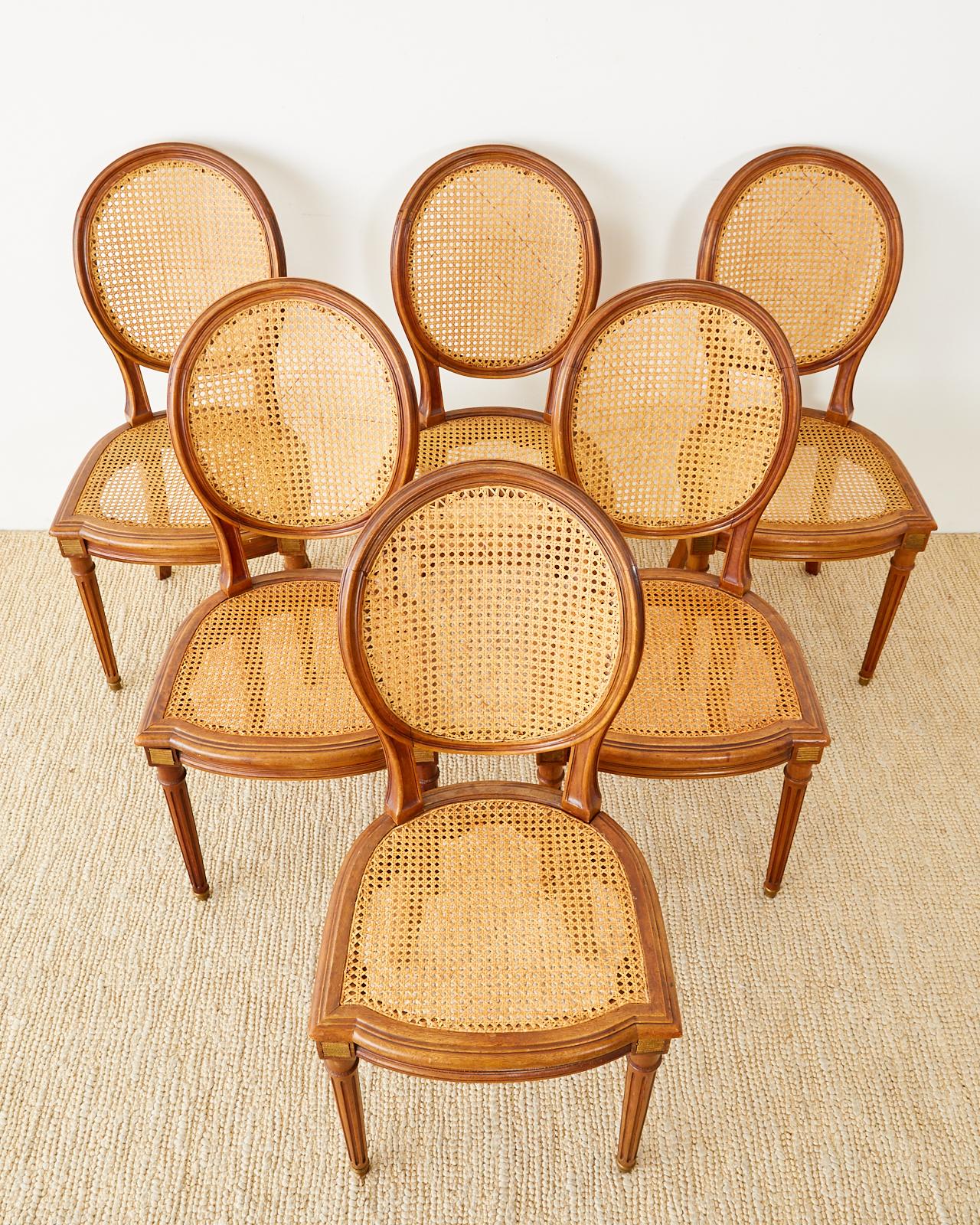 Set of Six French Louis XVI Style Caned Dining Chairs In Good Condition In Rio Vista, CA