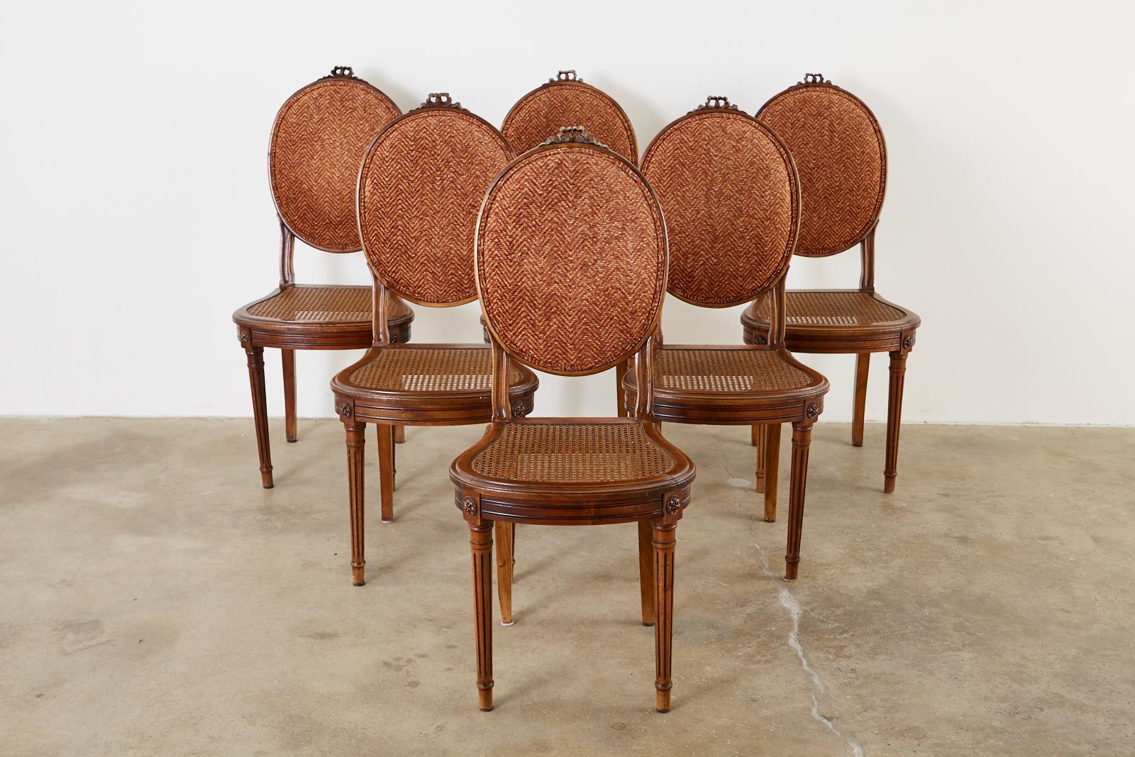 Set of Six French Louis XVI Style Caned Dining Chairs In Good Condition In Rio Vista, CA