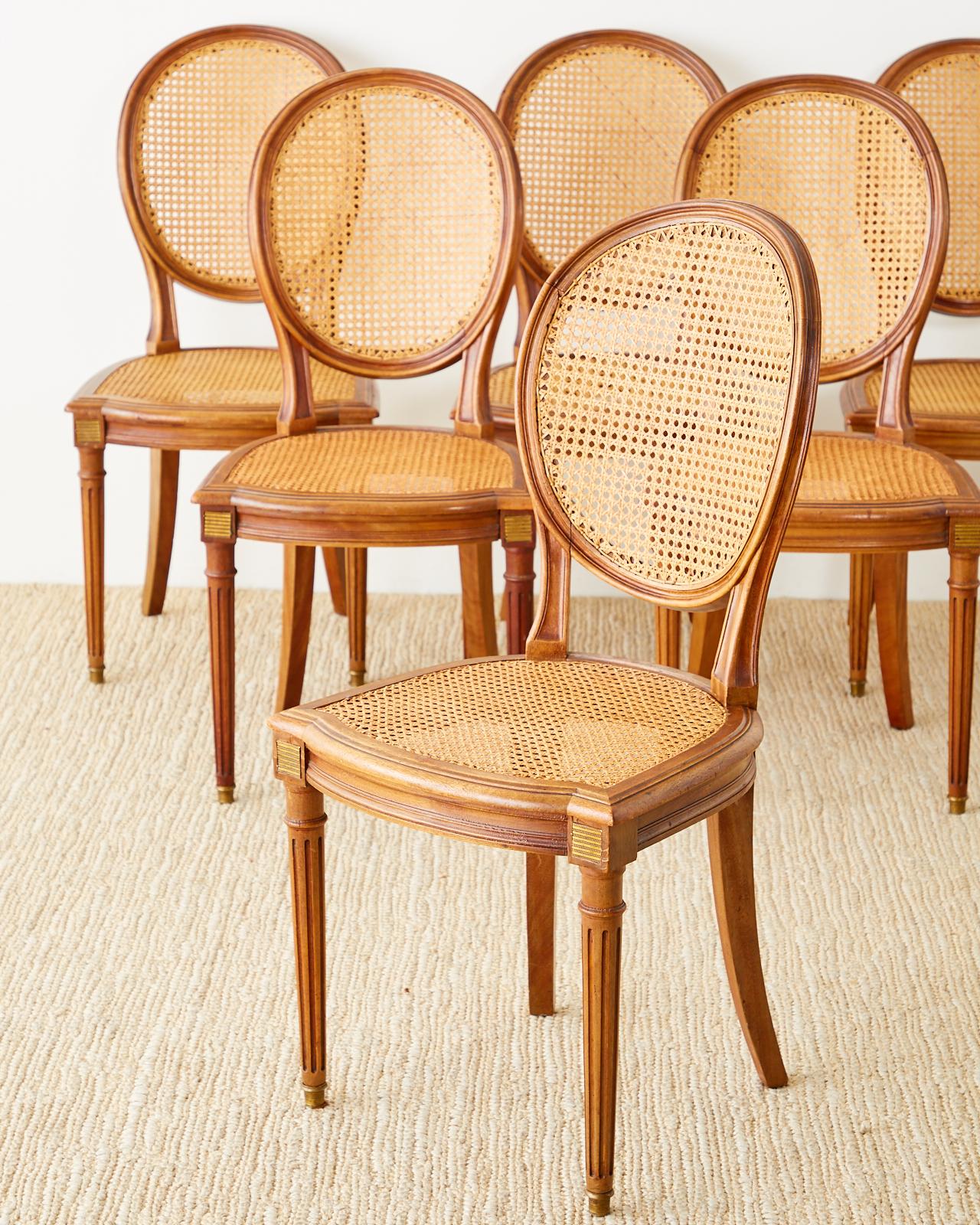 20th Century Set of Six French Louis XVI Style Caned Dining Chairs