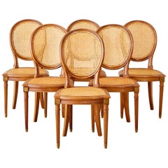 Vintage Set of Six French Louis XVI Style Caned Dining Chairs