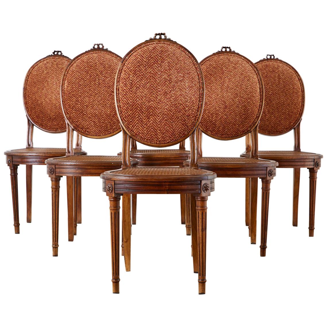 Set of Six French Louis XVI Style Caned Dining Chairs