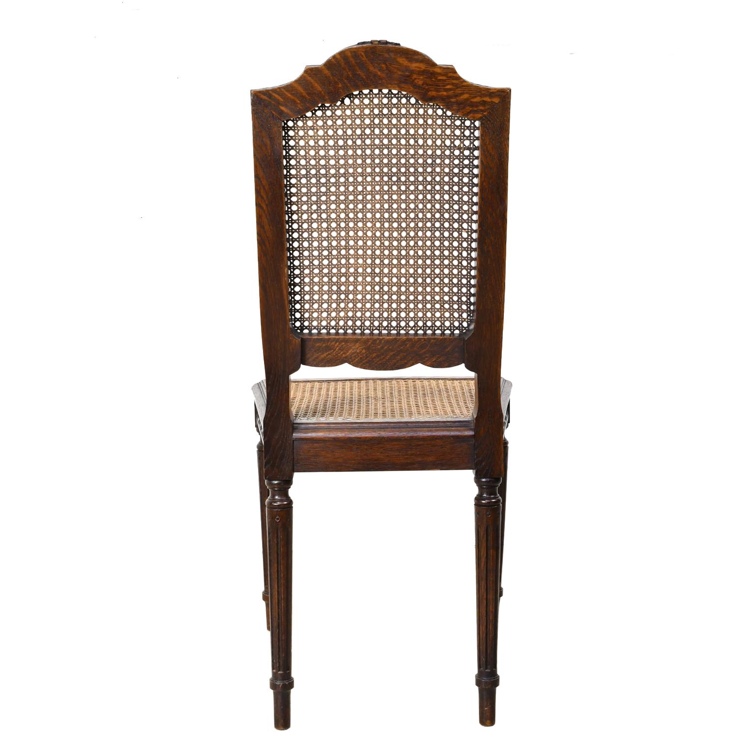 19th Century Set of Six Antique French Louis XVI Style Chairs in Oak w Woven Cane Seat & Back For Sale