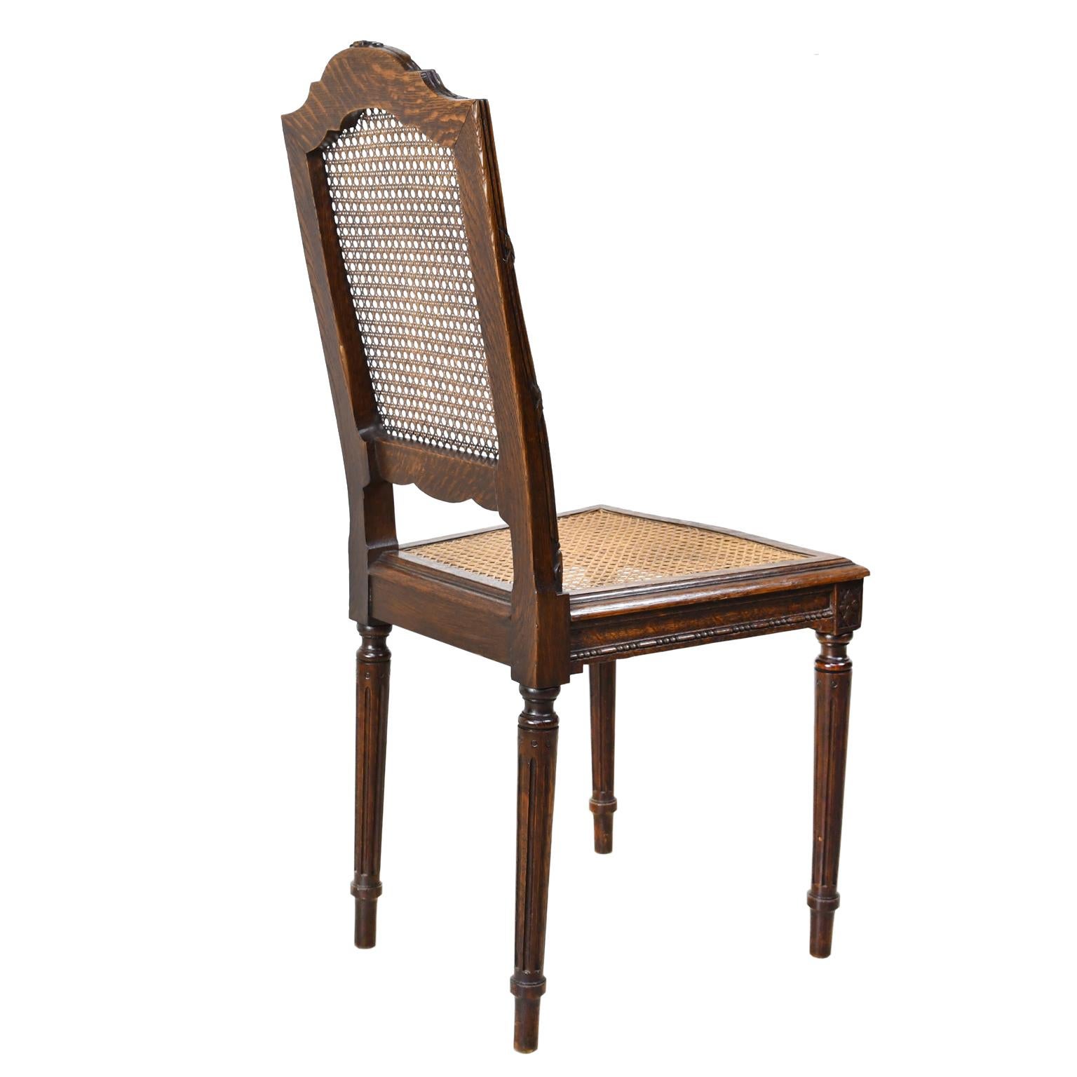 Set of Six Antique French Louis XVI Style Chairs in Oak w Woven Cane Seat & Back For Sale 1