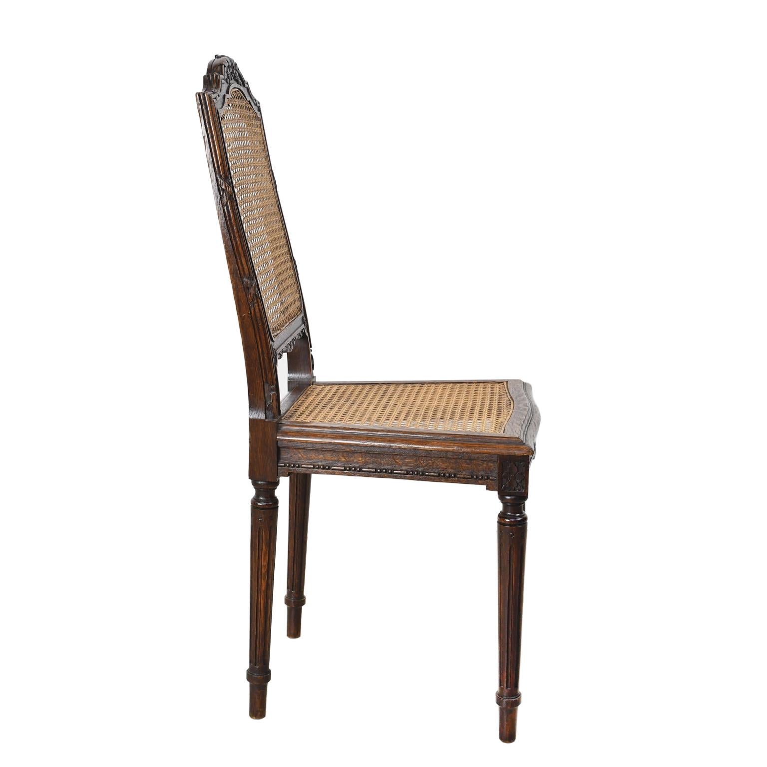 Set of Six Antique French Louis XVI Style Chairs in Oak w Woven Cane Seat & Back For Sale 2