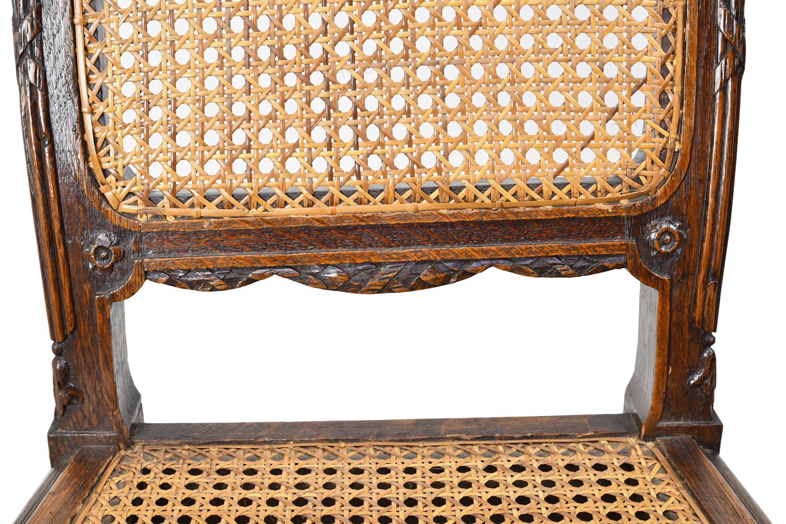 Set of Six Antique French Louis XVI Style Chairs in Oak w Woven Cane Seat & Back For Sale 7