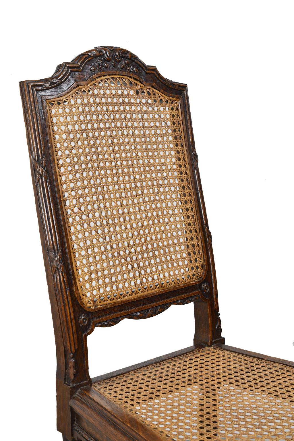 Set of Six Antique French Louis XVI Style Chairs in Oak w Woven Cane Seat & Back For Sale 4