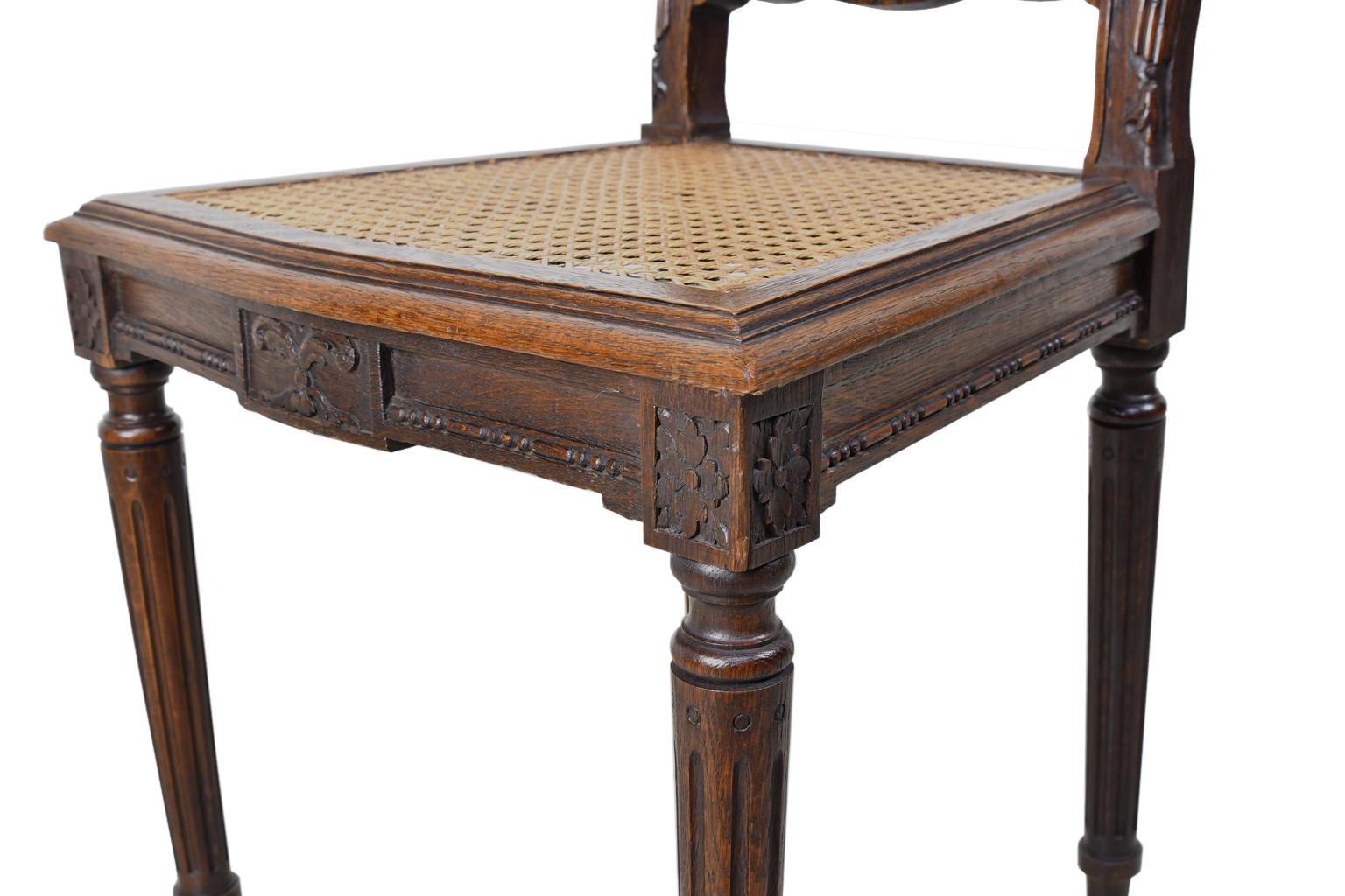 Set of Six Antique French Louis XVI Style Chairs in Oak w Woven Cane Seat & Back For Sale 9