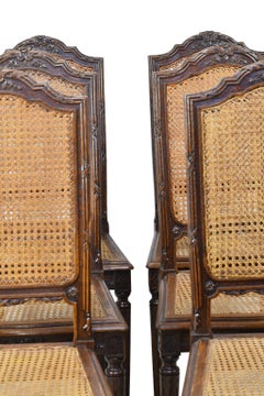 Set of Six Antique French Louis XVI Style Chairs in Oak w Woven Cane Seat & Back