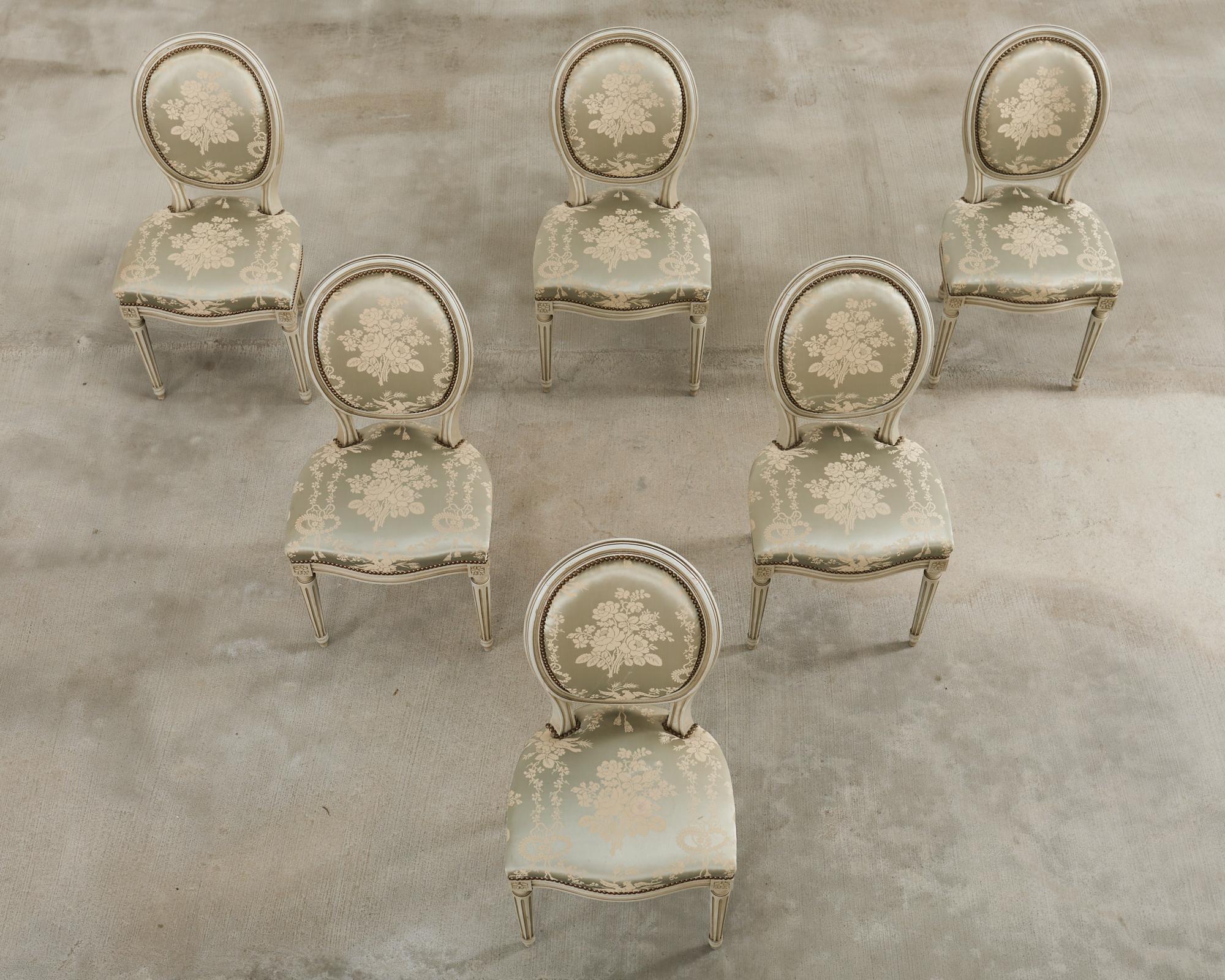 Hand-Crafted Set of Six French Louis XVI Style Painted Dining Chairs For Sale