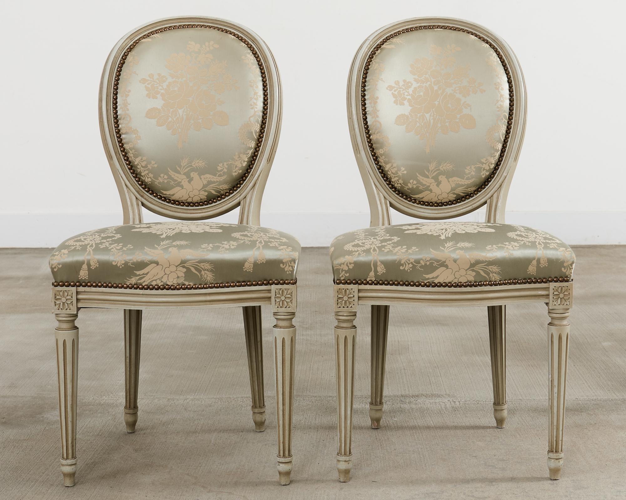 Set of Six French Louis XVI Style Painted Dining Chairs In Good Condition For Sale In Rio Vista, CA