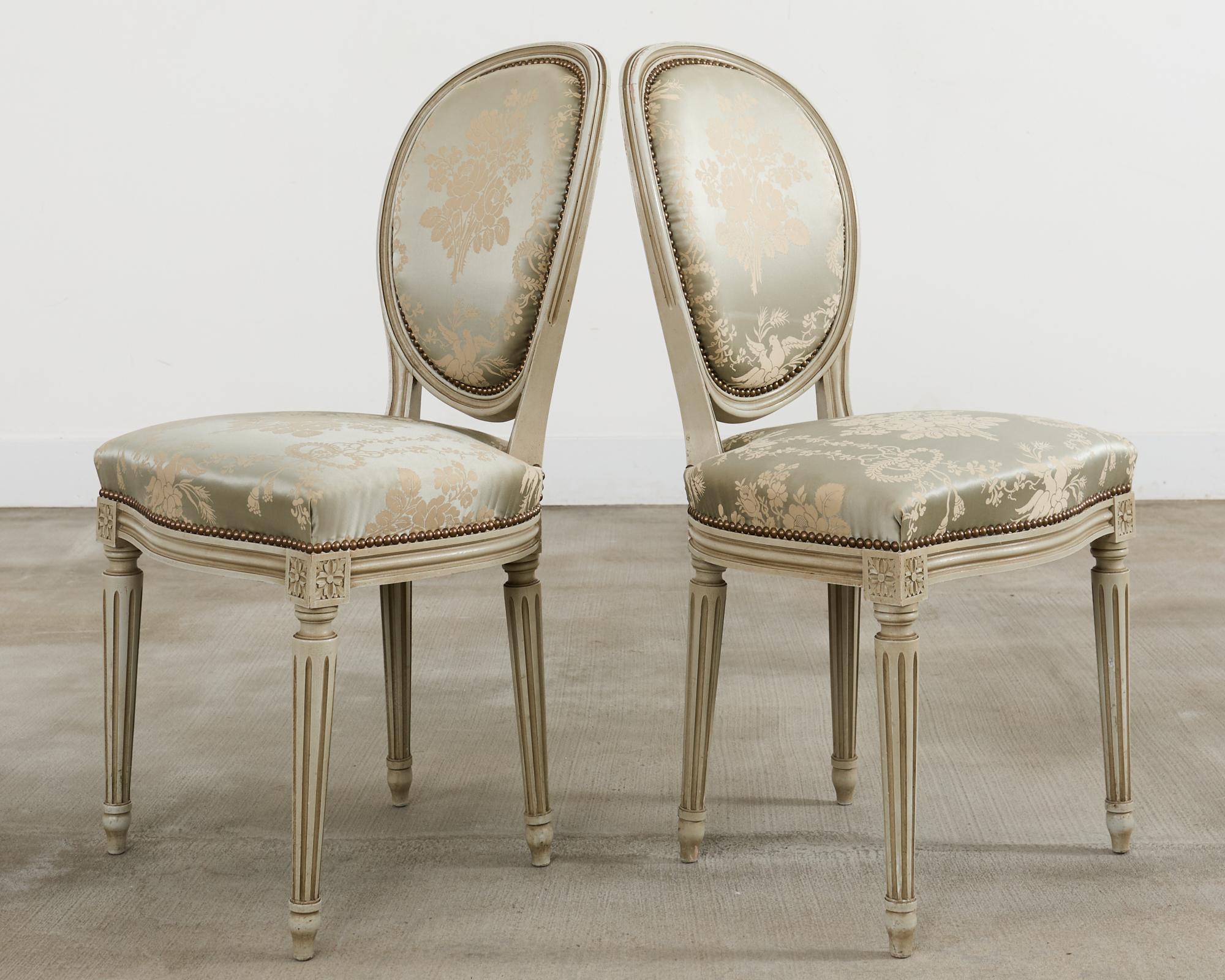 Set of Six French Louis XVI Style Painted Dining Chairs For Sale 1
