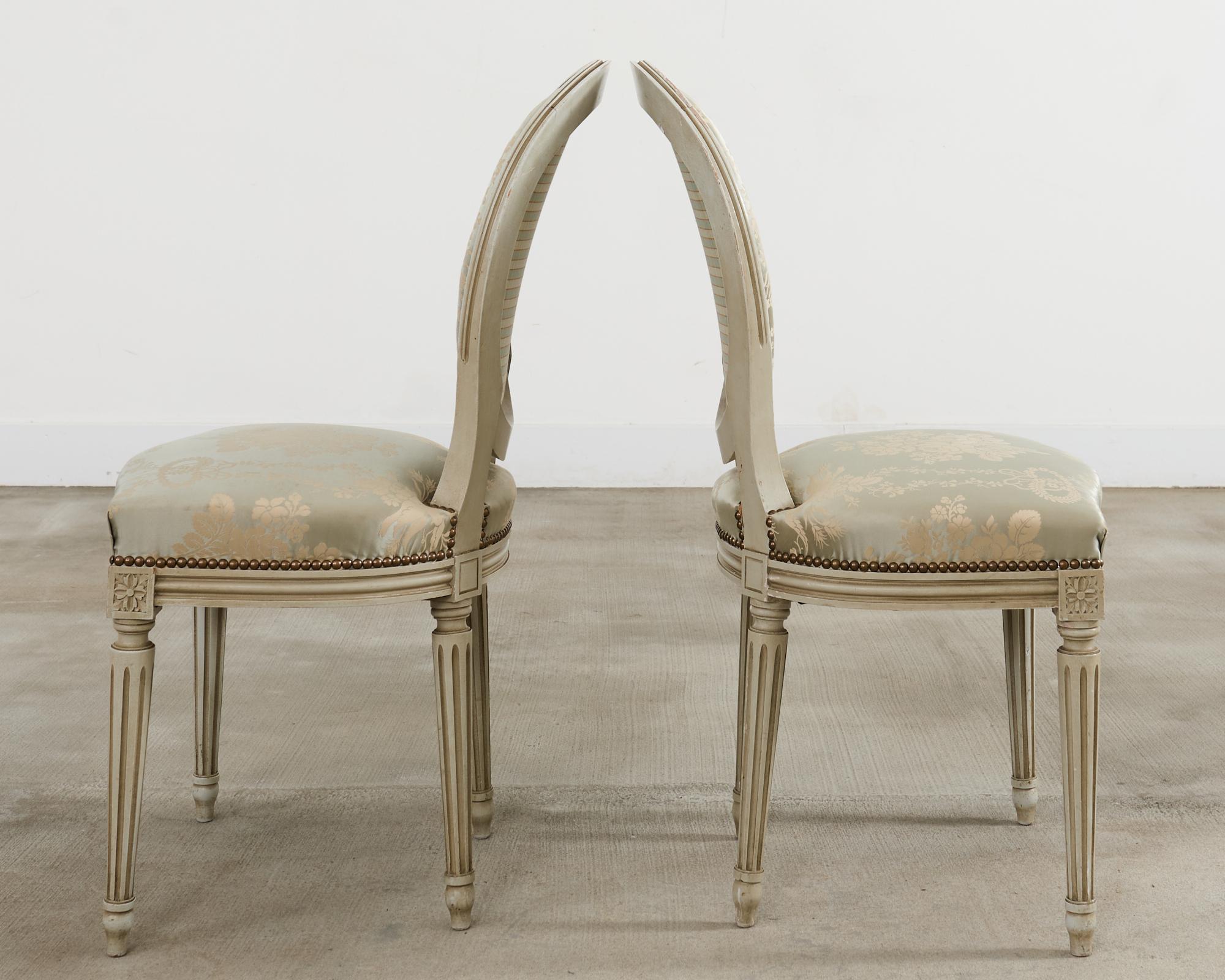 Set of Six French Louis XVI Style Painted Dining Chairs For Sale 2