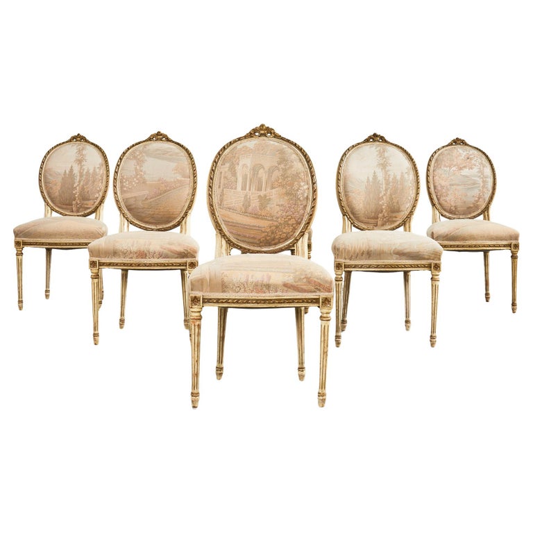 Set of Six French Louis XVI Style Painted Dining Chairs For Sale at 1stDibs