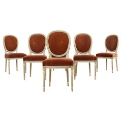 Set di sei sedie da pranzo francesi in stile Luigi XVI dipinte con mohair