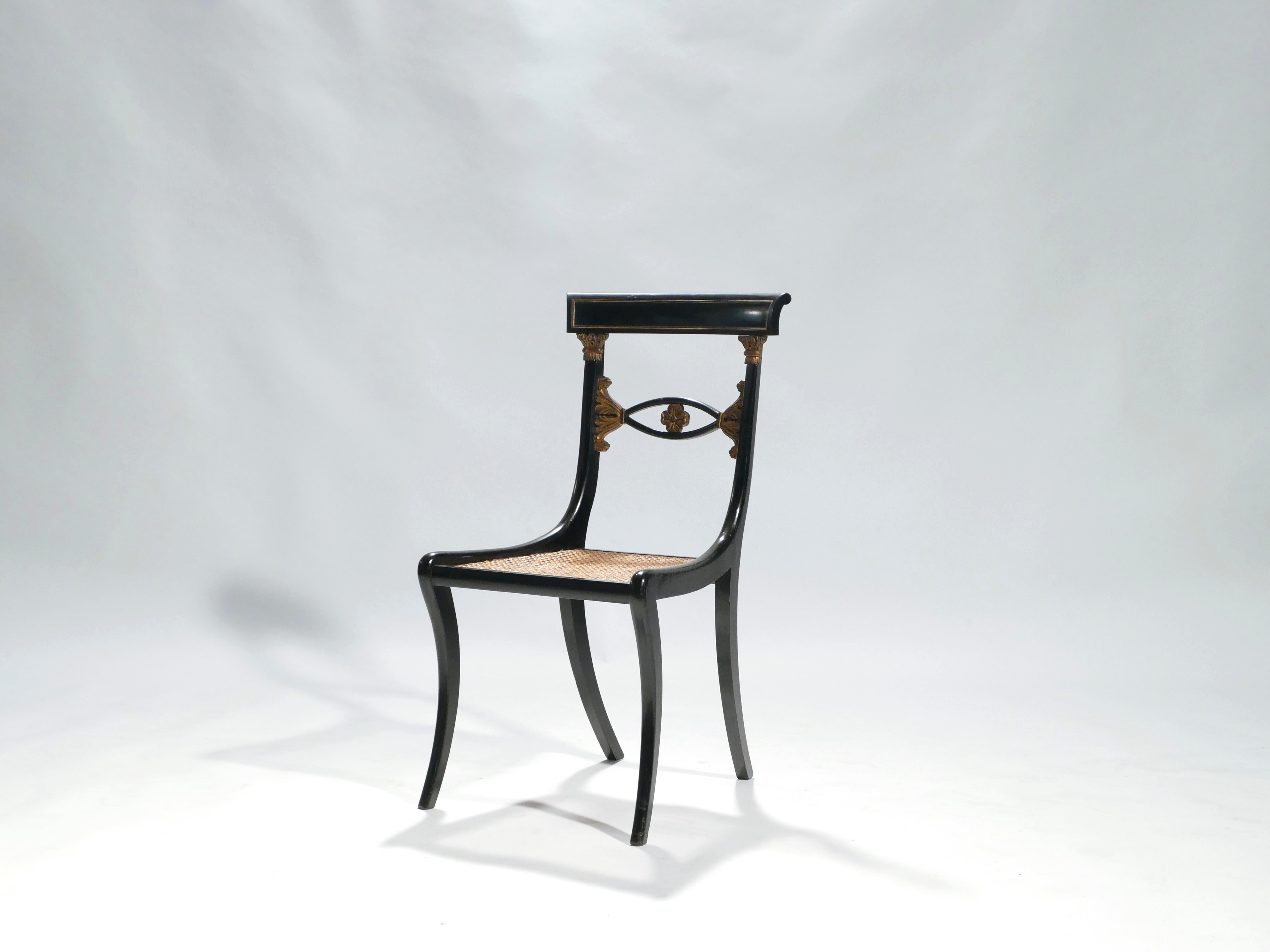 Set of Six French Maison Jansen Ebonized Chairs Directoire Style, 1940s 1