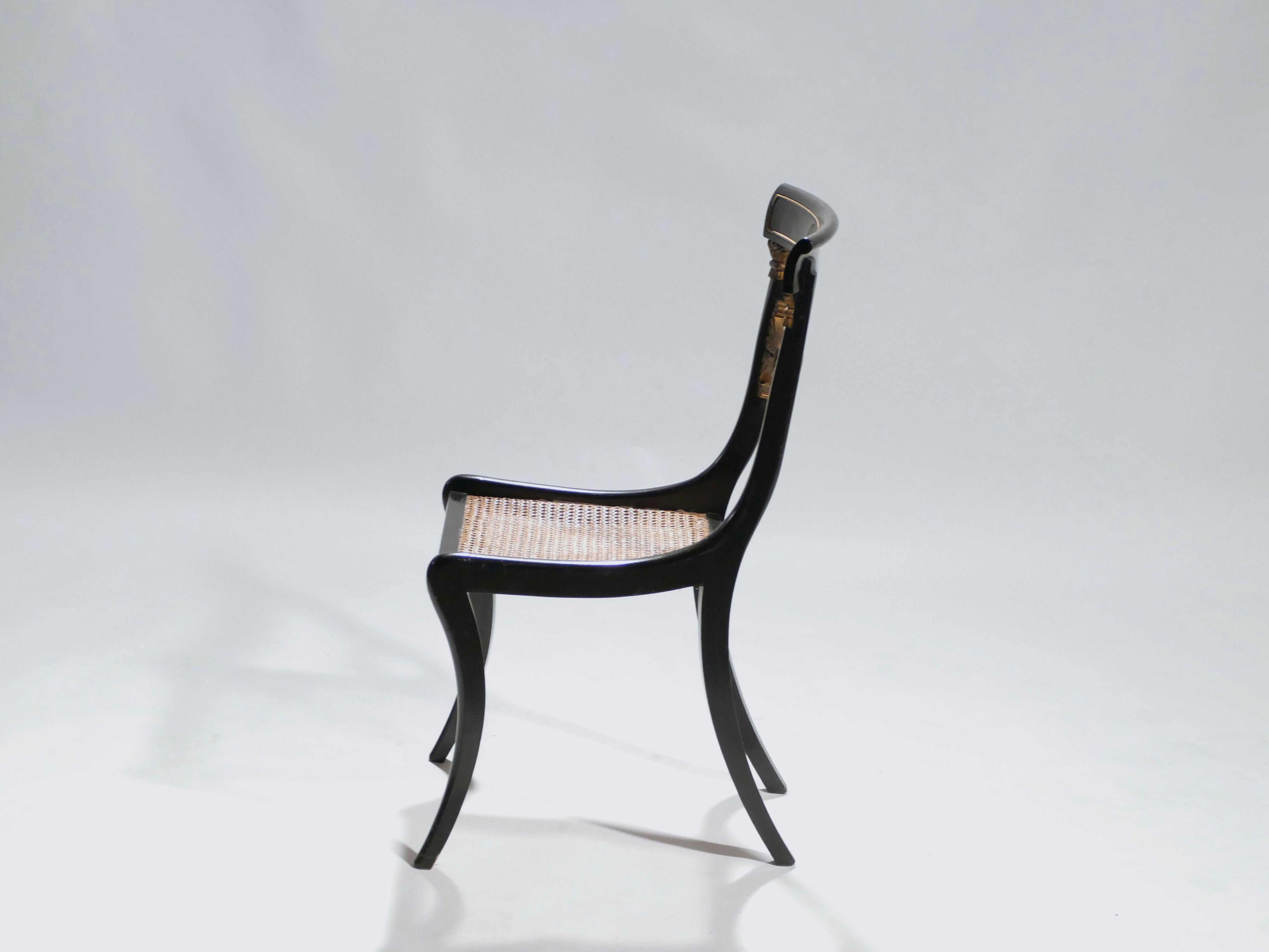 Set of Six French Maison Jansen Ebonized Chairs Directoire Style, 1940s 2