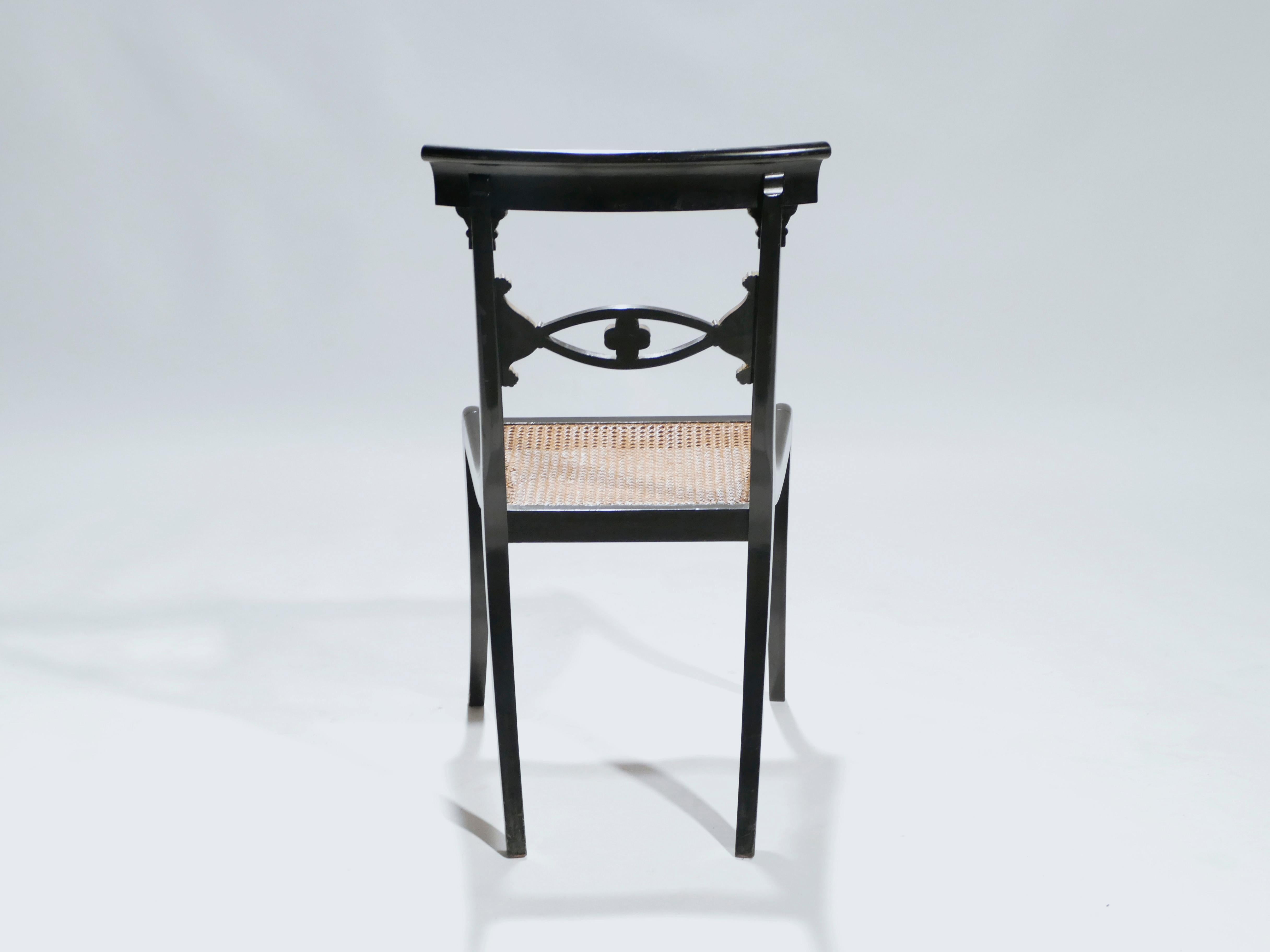 Set of Six French Maison Jansen Ebonized Chairs Directoire Style, 1940s 3