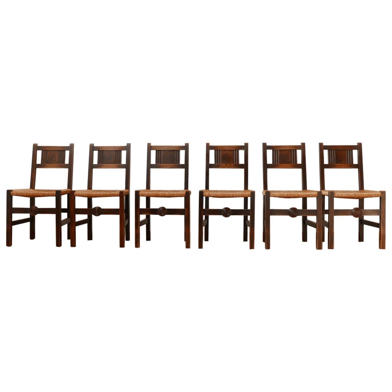 Set of Six French Mid-Century Dining Chairs in manner of Charles Dudouyt