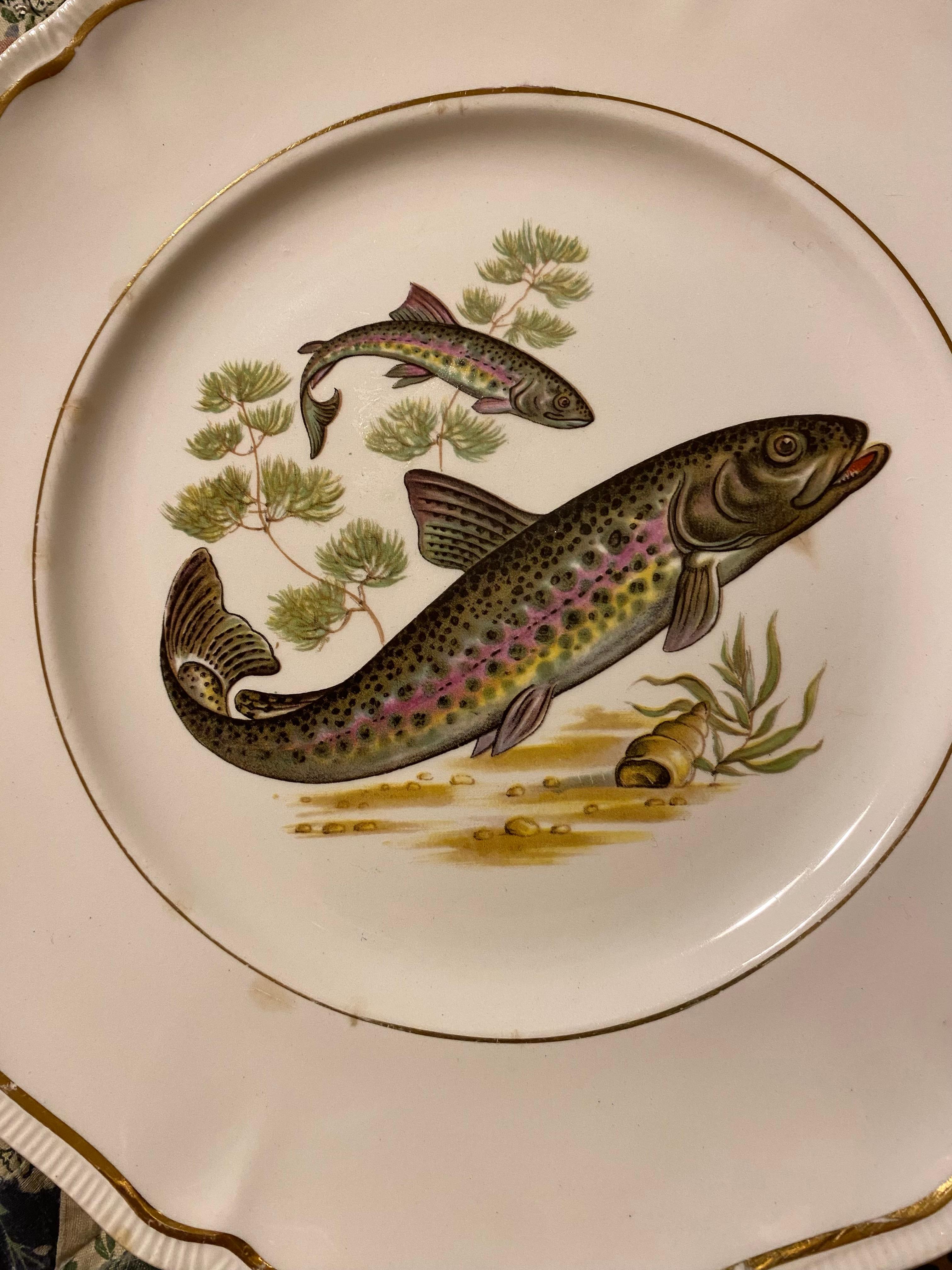 Ensemble de six assiettes à poisson Longchamp du milieu du siècle dernier en vente 10