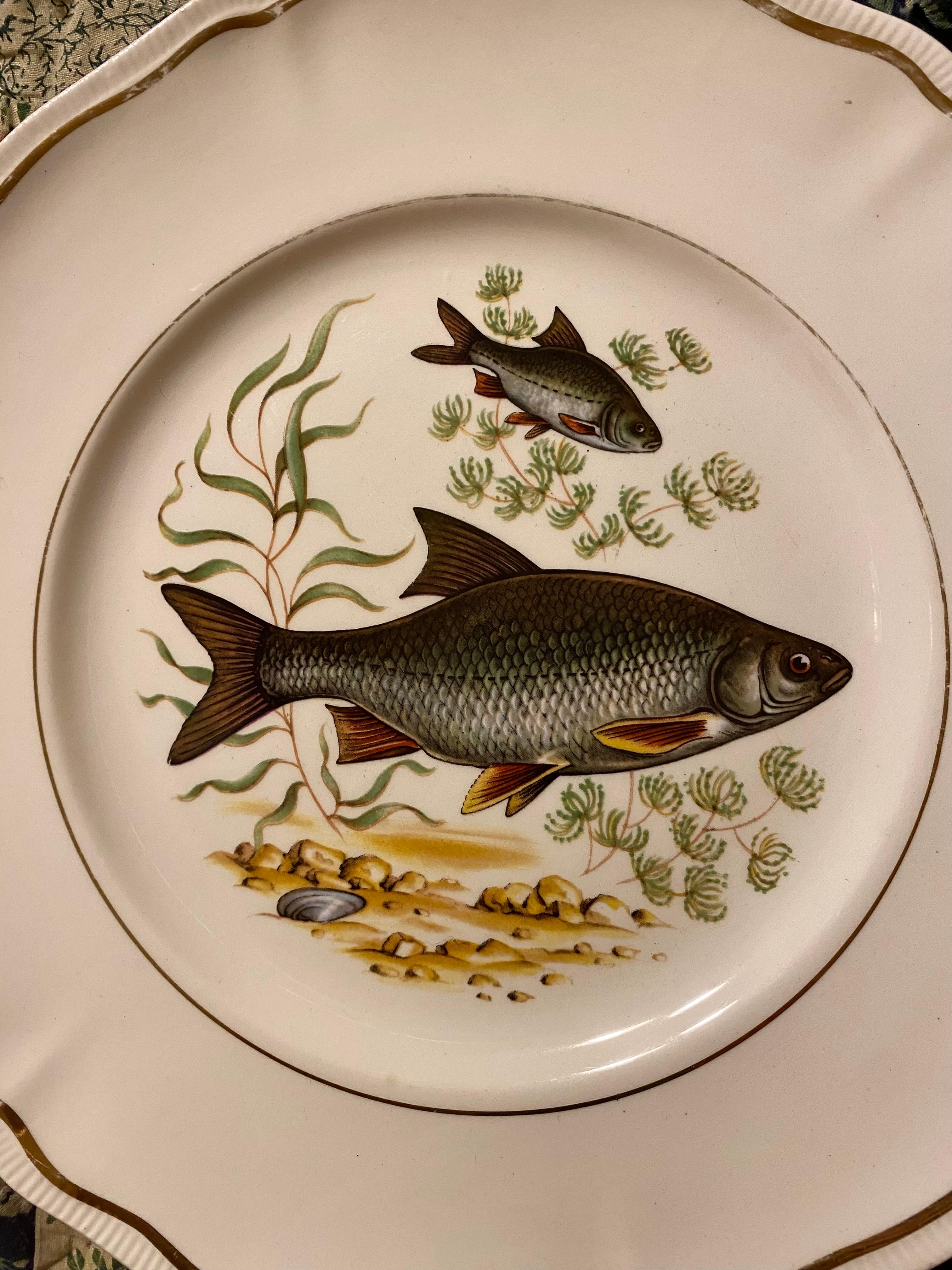 Ensemble de six assiettes à poisson Longchamp du milieu du siècle dernier en vente 11