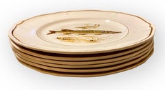 Set di sei piatti da pesce francesi Longchamps della metà del secolo scorso