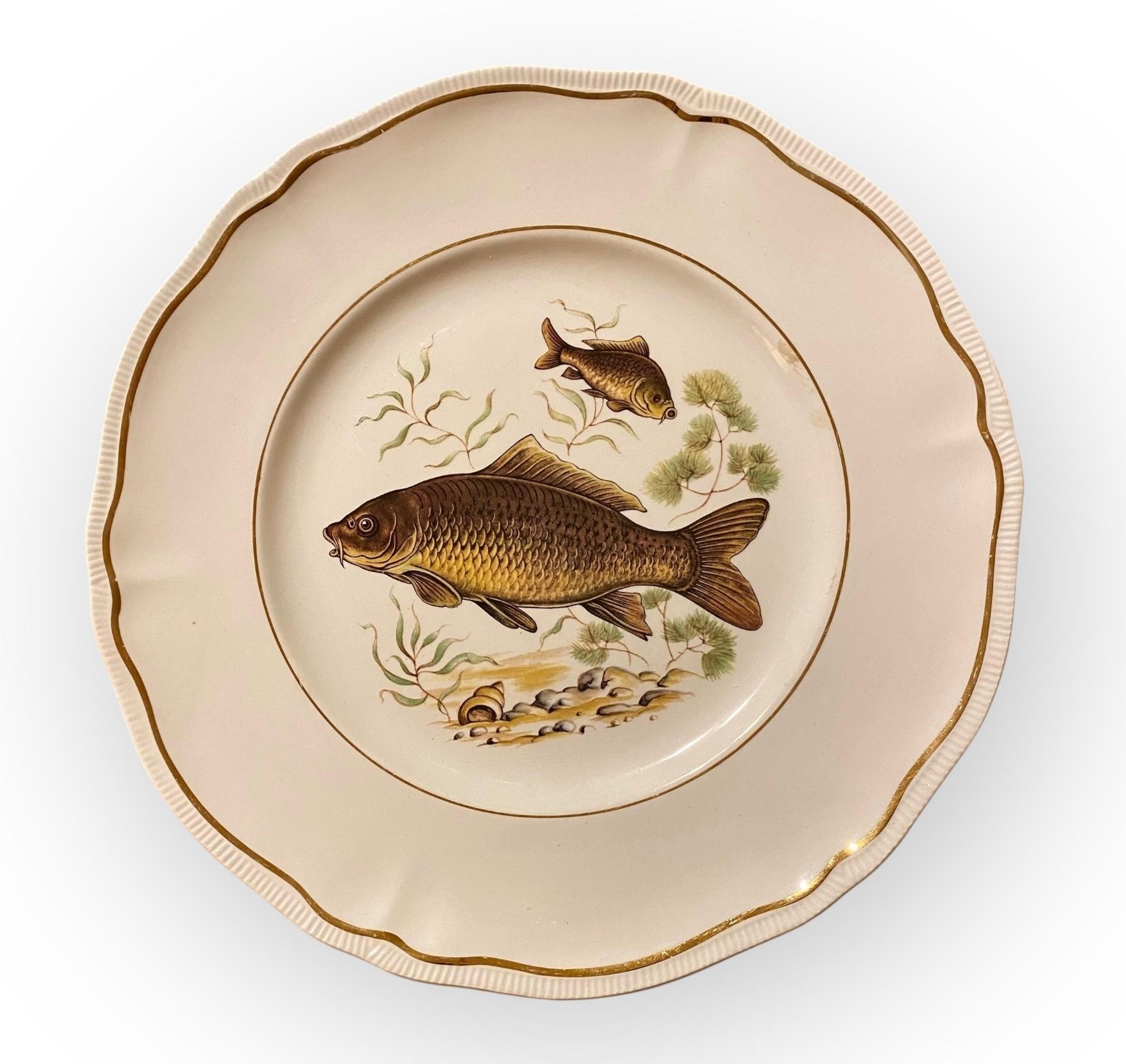 Français Ensemble de six assiettes à poisson Longchamp du milieu du siècle dernier en vente