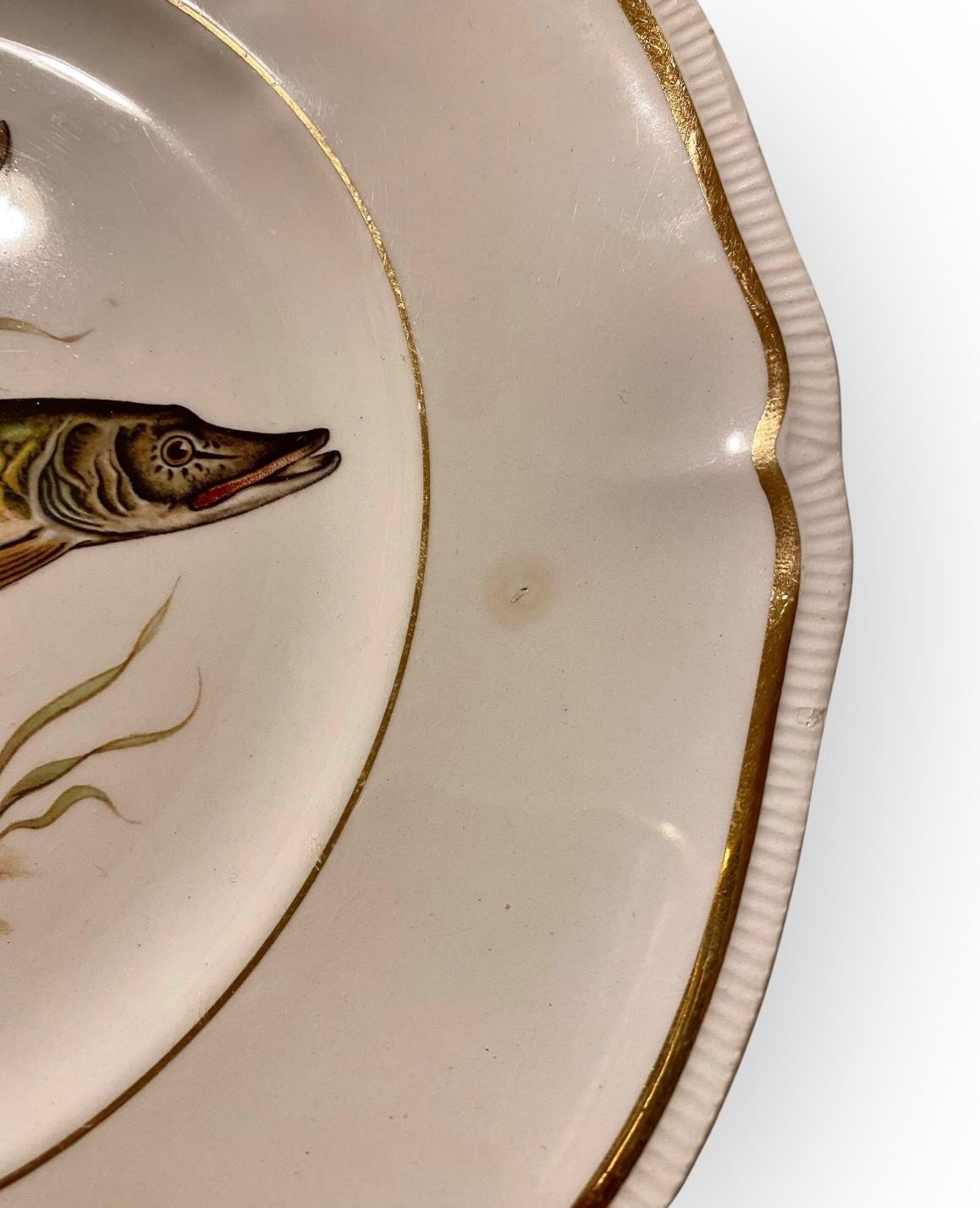 Faïence Ensemble de six assiettes à poisson Longchamp du milieu du siècle dernier en vente