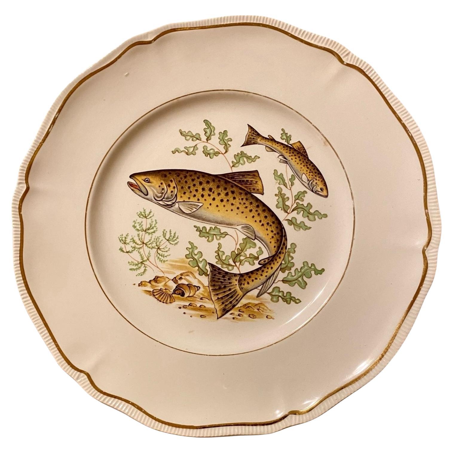 Ensemble de six assiettes à poisson Longchamp du milieu du siècle dernier en vente