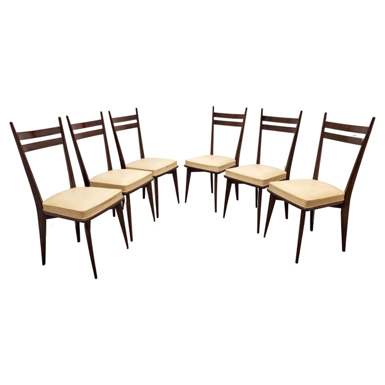 Set of Six French Mid-Century Modern Dining Chairs For Sale