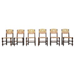 Set of Six French Mid-Century Rush Dining Chairs '6'