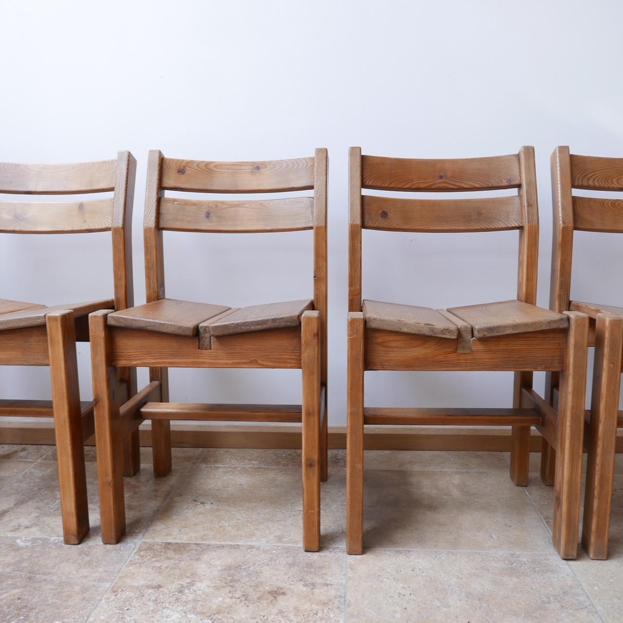 Set of Six French Midcentury Wooden Dining Chairs for Les Arcs 7