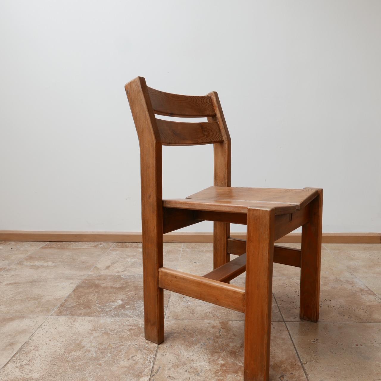 A set of unusual well formed dining chairs,

Designed for Les Arcs La Cascade Residence.

Unknown maker but in the manner of Pierre Chapo or Maison Regain.

The seats are slanted slightly but remain comfy and stylish.

French,