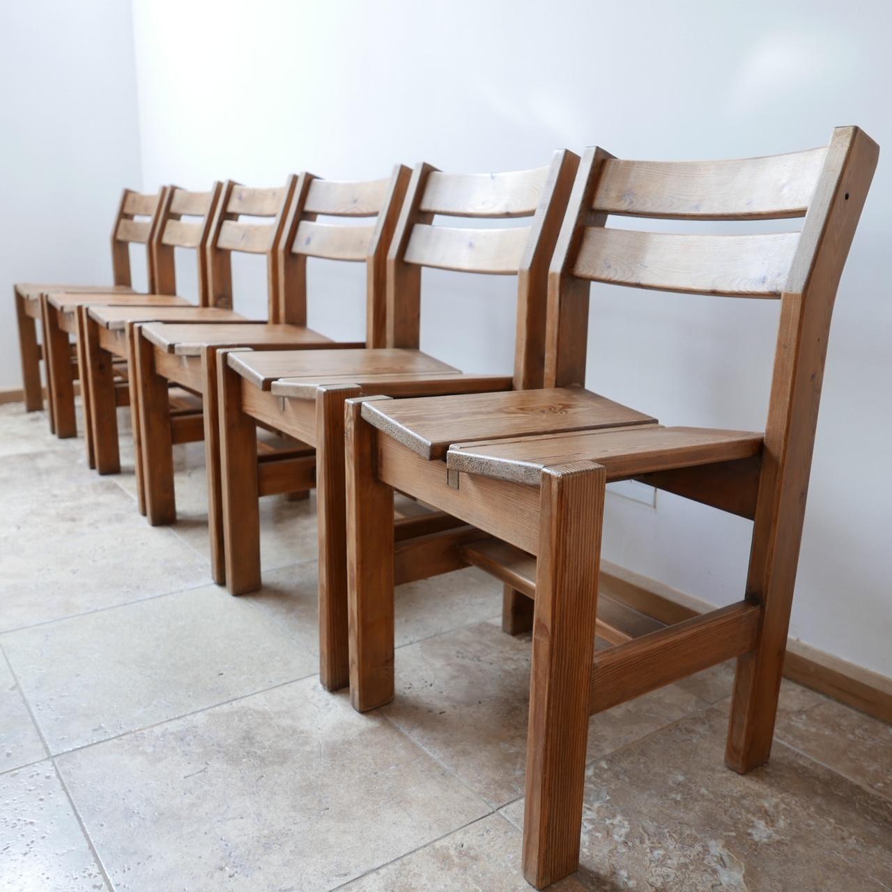 Set of Six French Midcentury Wooden Dining Chairs for Les Arcs 5