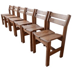 Set of Six French Midcentury Wooden Dining Chairs for Les Arcs