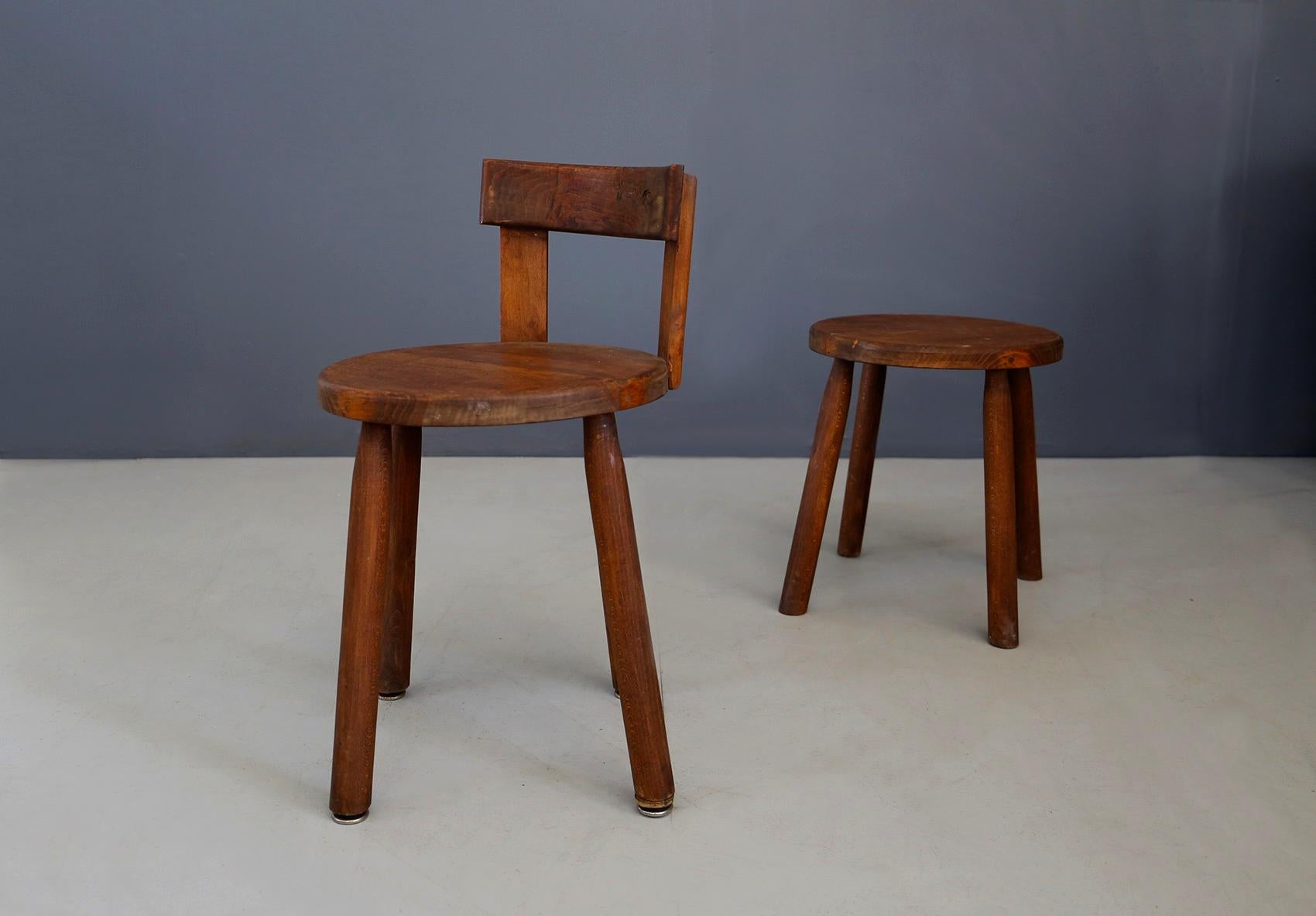 Set of Six French Midcentury Chair, in Wood of 1950s 9
