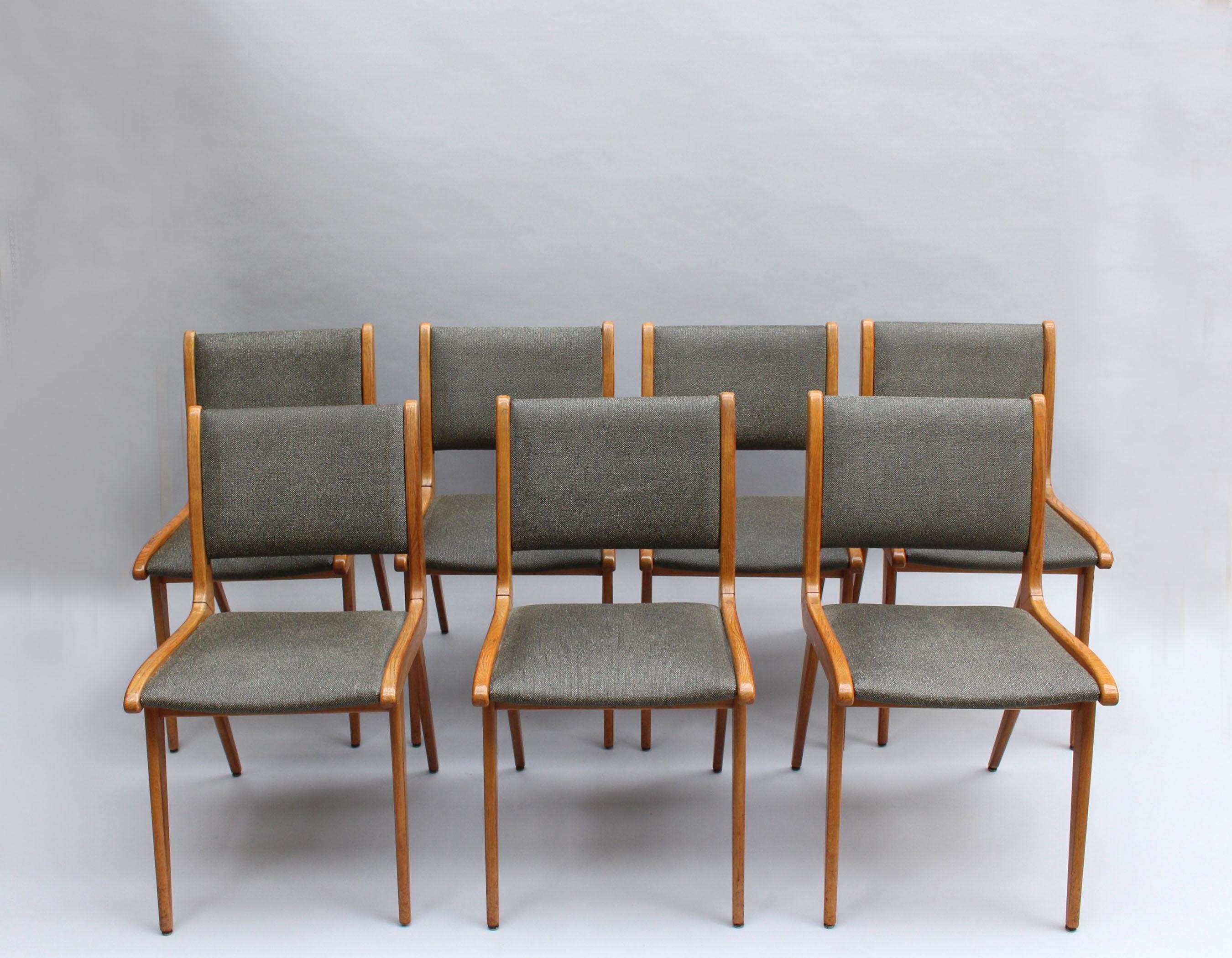 Set of 6 Fine French Mid-Century Oak Dining Chairs by Roset  For Sale 8