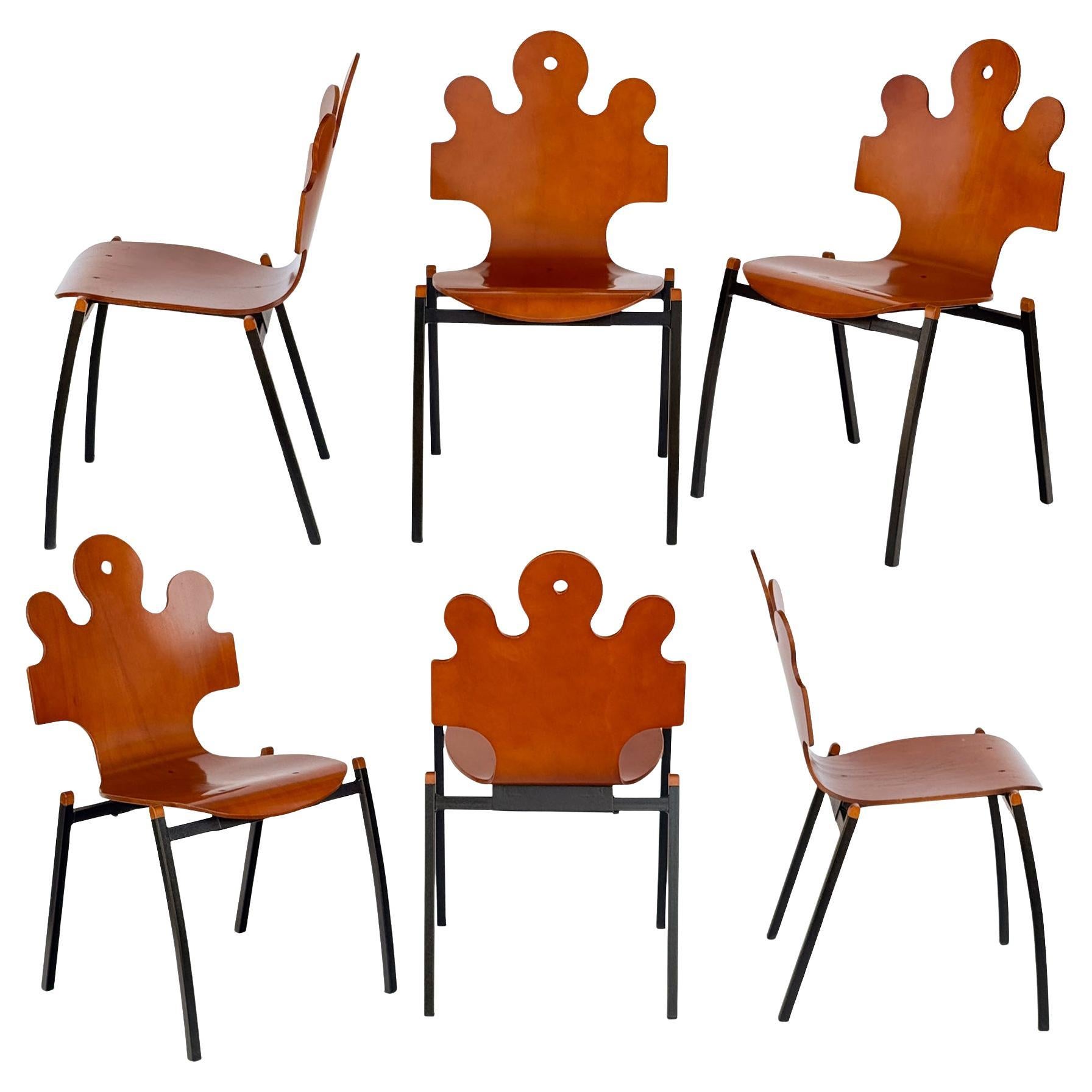 Set of Six French Modern Jigsaw Puzzle Back Chairs im Angebot