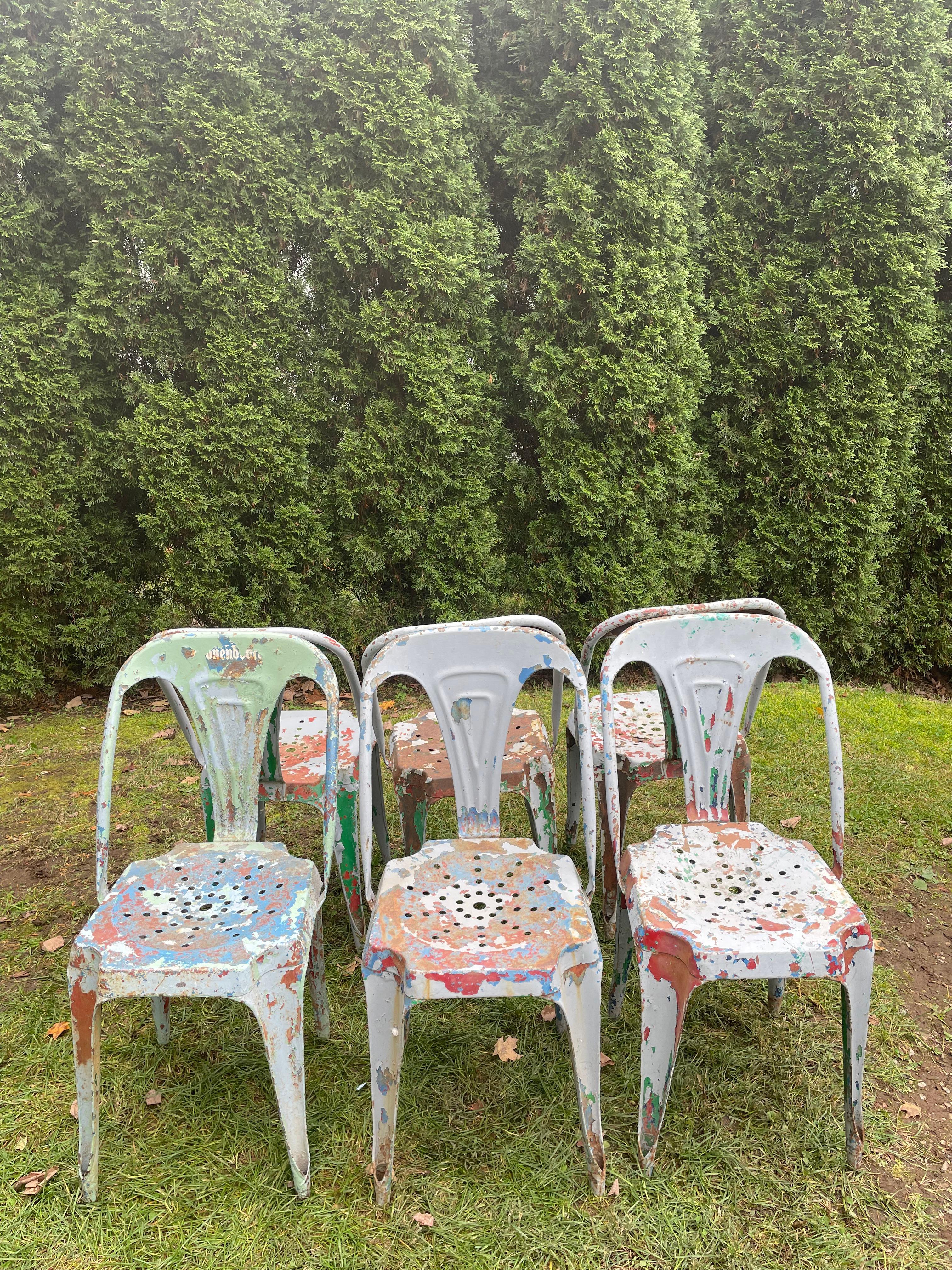 Set of Six French Multipl's Chairs in Stunning Mottled Paint For Sale 9