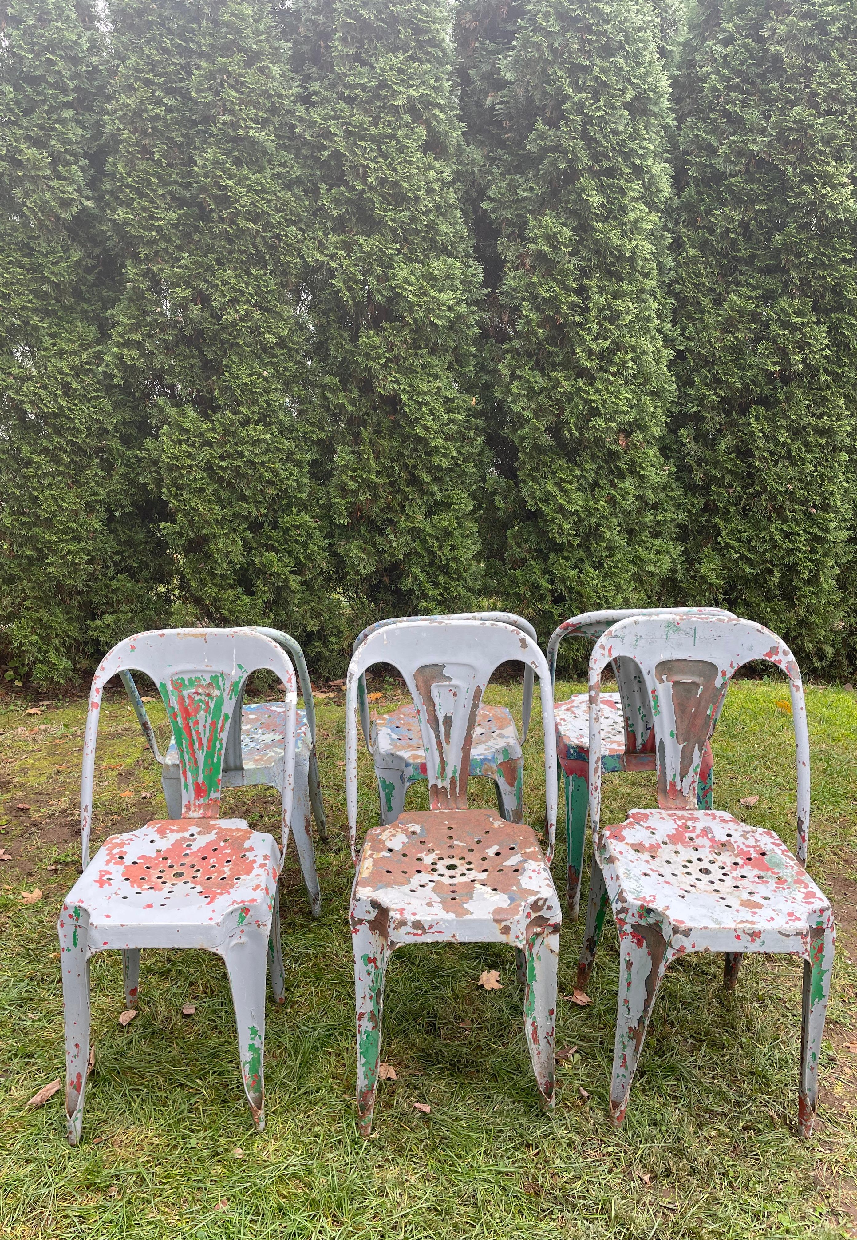 20th Century Set of Six French Multipl's Chairs in Stunning Mottled Paint For Sale