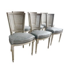 Set of Six French Napoleon III Louis XVI Style Painted Dining Chairs, Circa 1890