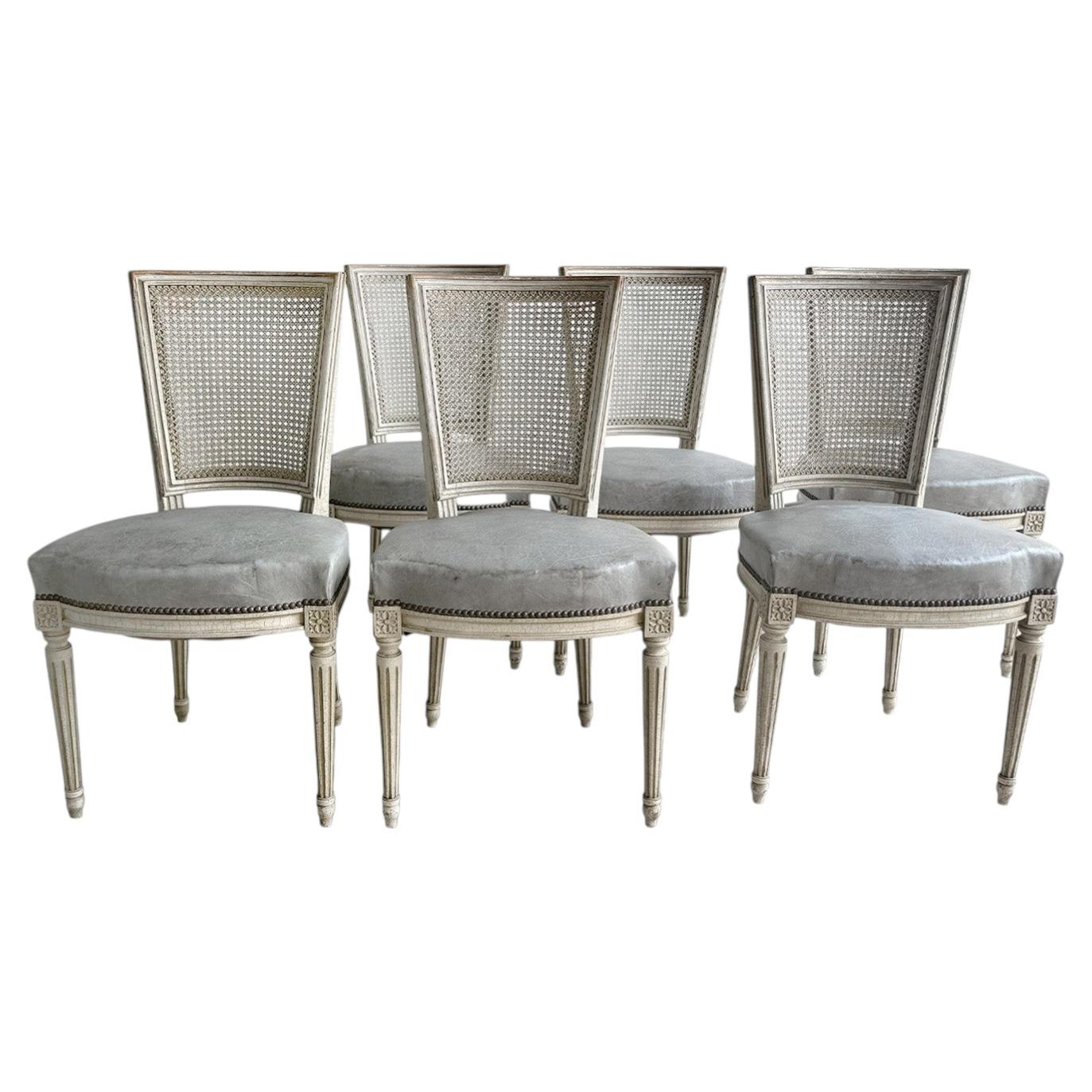 Set of Six French Napoleon III Louis XVI Style Painted Dining Chairs, Circa 1890