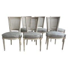 Set of Six French Napoleon III Louis XVI Style Painted Dining Chairs, Circa 1890