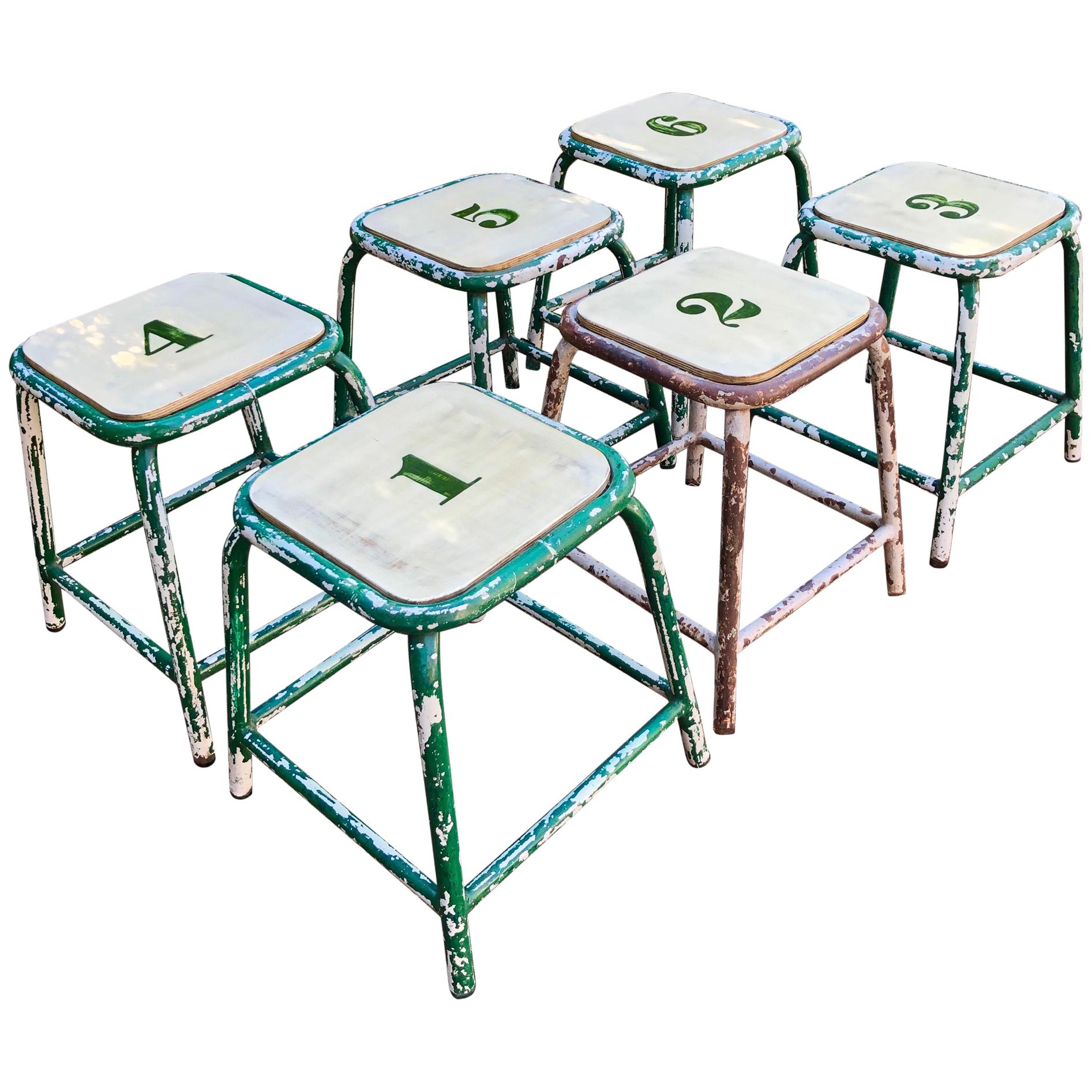 Set of Six French Numbered Stools with Frames by Tolix