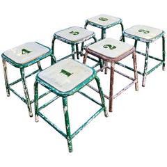 Vintage Set of Six French Numbered Stools with Frames by Tolix