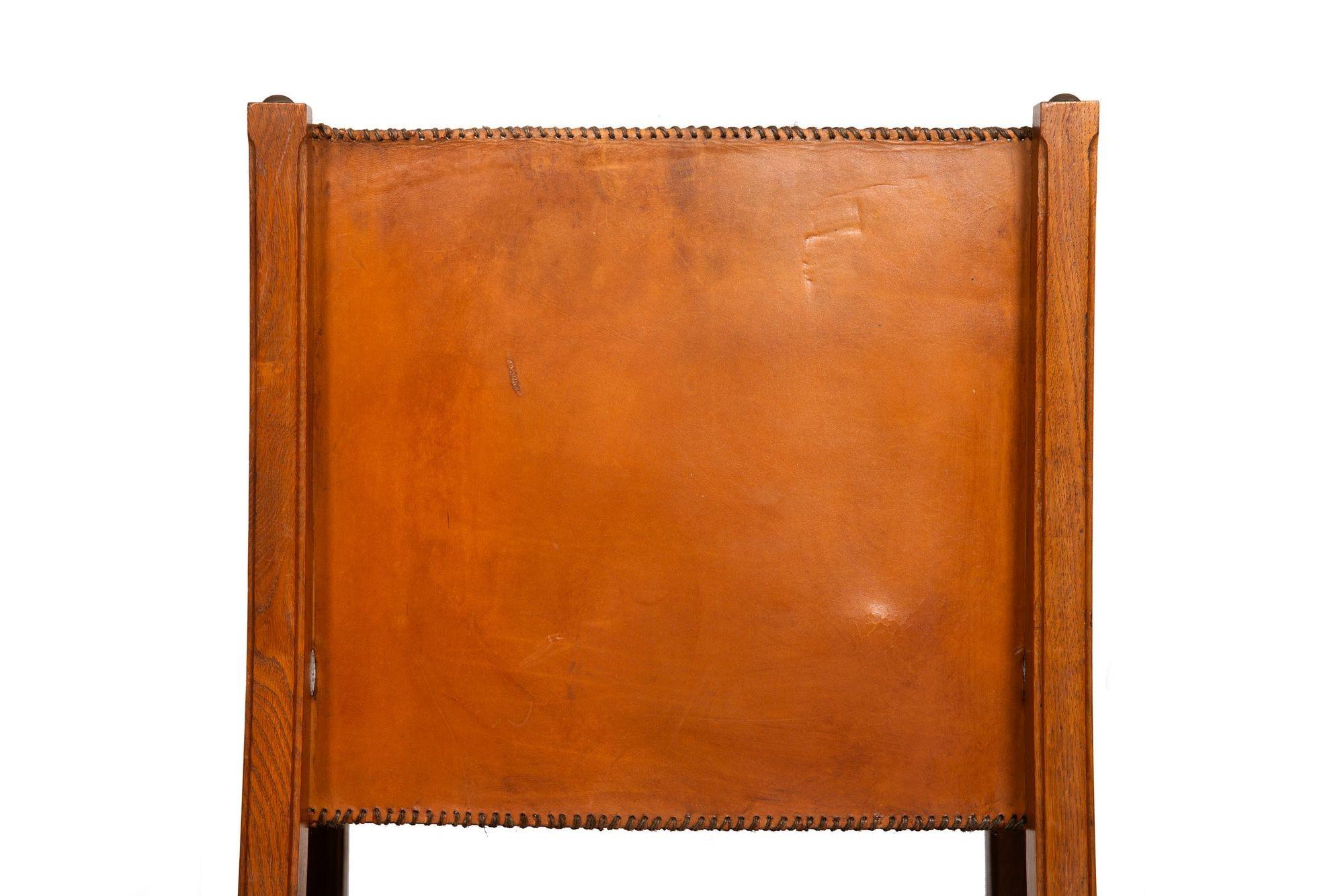 Set of Six French Oak and Stitched Leather Chairs For Sale 6