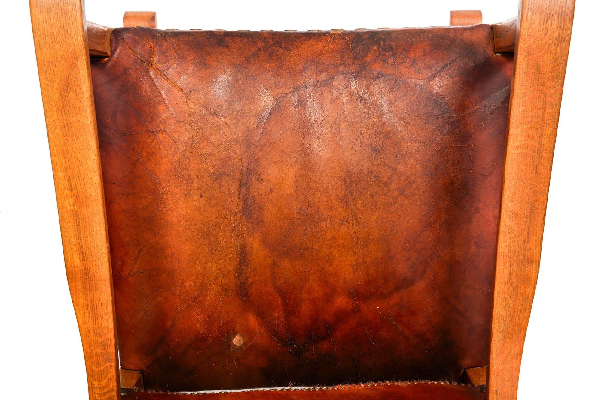 Set of Six French Oak and Stitched Leather Chairs For Sale 8